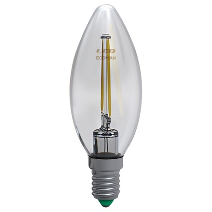 Lampadina LED Candela E14 4W luce calda 3000K ECOMAN vetro trasparente