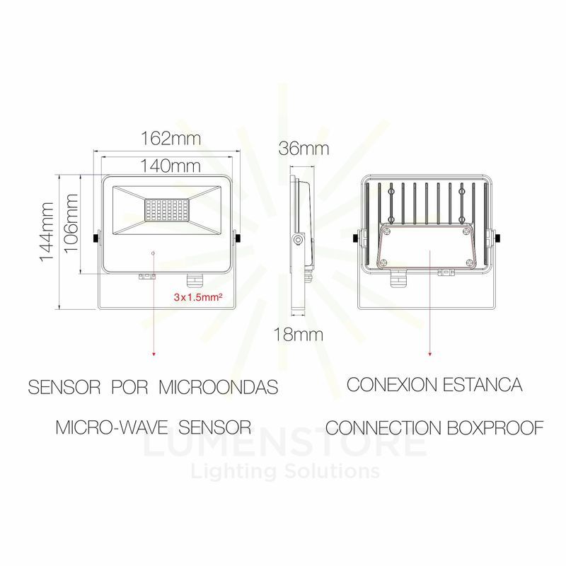 proiettore sky 30w luce naturale 840 beneito faure nero con sensore a microonde ip65 ik08