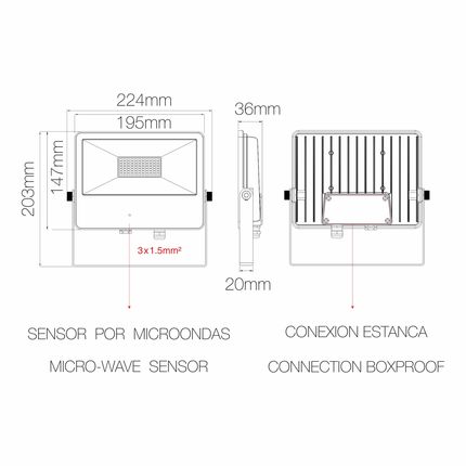 proiettore sky 50w luce fredda 850 beneito faure nero con sensore a microonde ip65 ik08