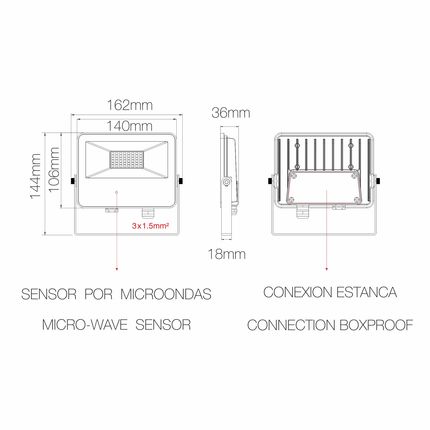 proiettore sky 30w luce fredda 850 beneito faure nero con sensore a microonde ip65 ik08