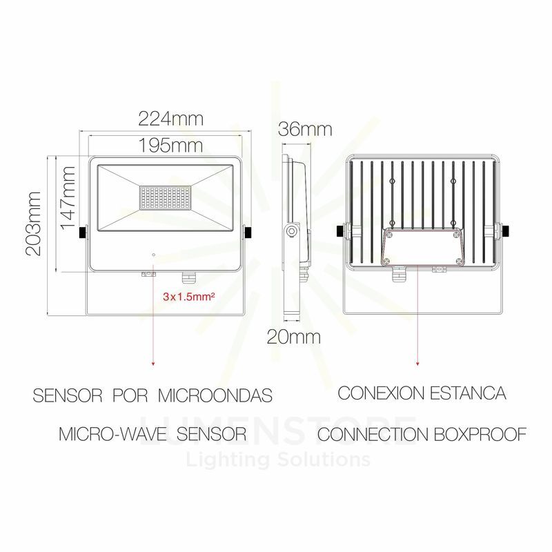 proiettore sky 50w luce naturale 840 beneito faure nero con sensore a microonde ip65 ik08