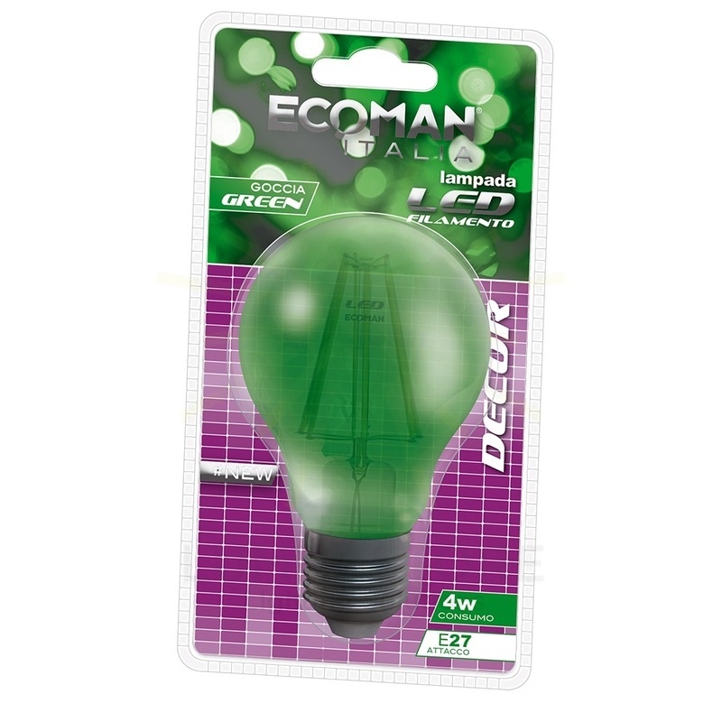 lampadina led goccia decor e27 4w luce verde ecoman