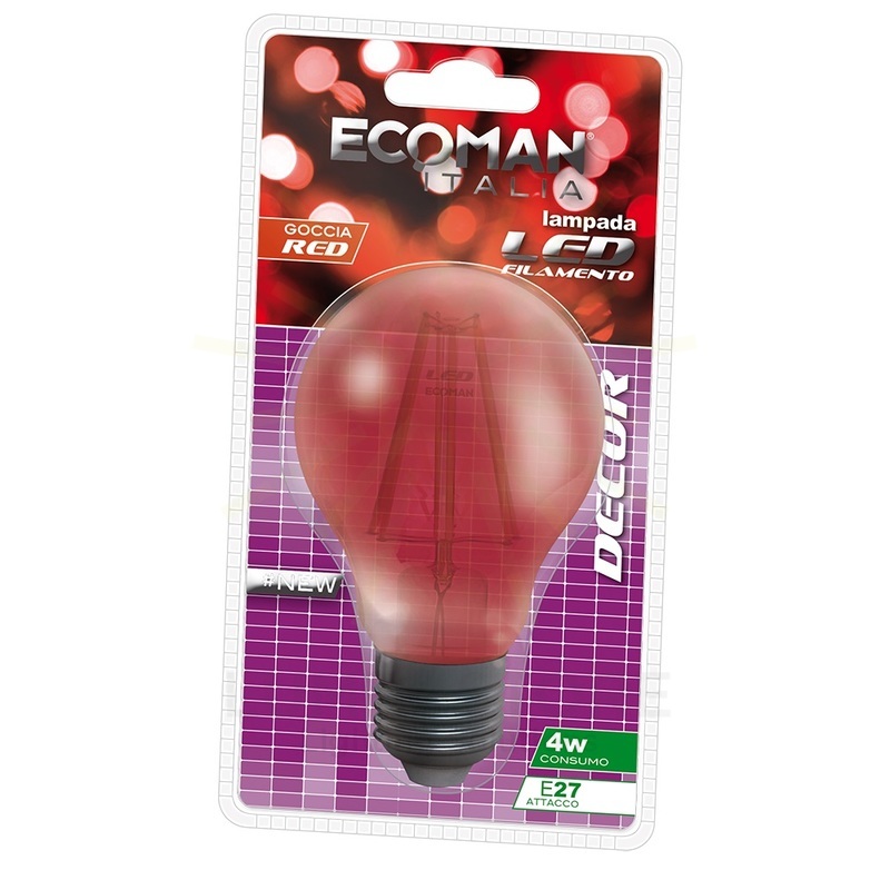 lampadina led goccia decor e27 4w luce rossa ecoman