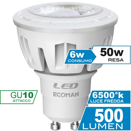 lampadina led dicroica gu10 6w luce fredda 6500k ecoman