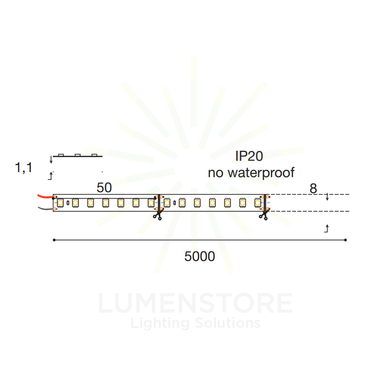 striscia led smd2835 9.6w/m 3000k 24v 5mt gealed gst120c