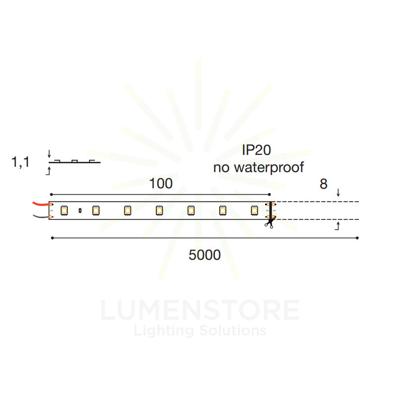 striscia led smd2835 4.8w/m 3000k 24v 5mt gealed gst110c