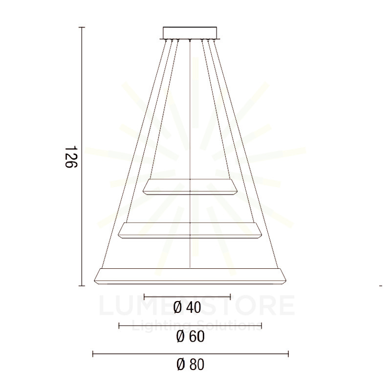 lampadario anelli diodi 102w luce calda 3200k affralux bianco grande 3 anelli