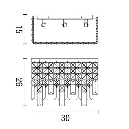 applique frangia 3 x g9 (40w incluse) affralux rettangolare