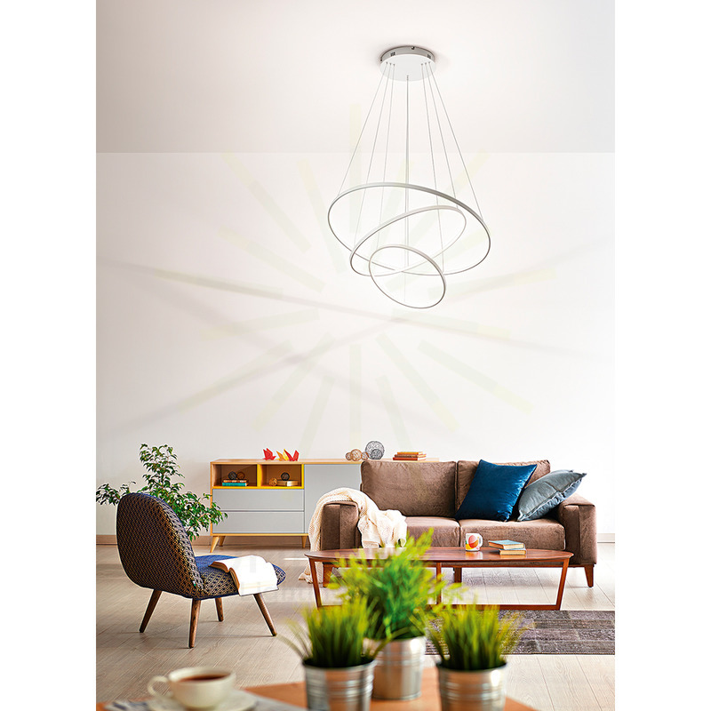 lampadario aluring 71w luce calda 3200k affralux rotondo 3 anelli