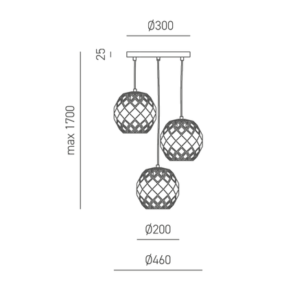 lampadario amina 3 x e27 gealuce triplo rotondo nero