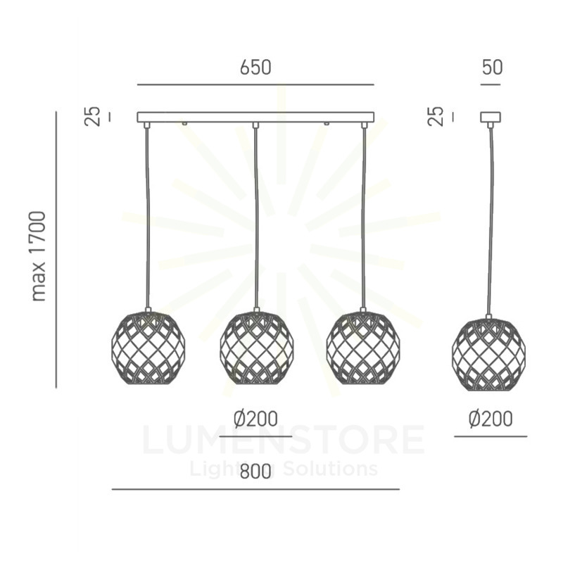 lampadario amina 3 x e27 gealuce triplo rettangolare nero