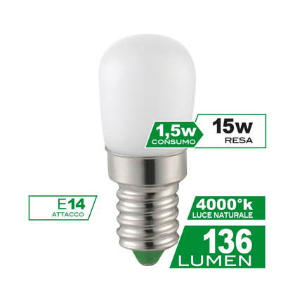 Lampadina LED Frigo E14 1.5W luce naturale 4000K ECOMAN vetro ghiaccio