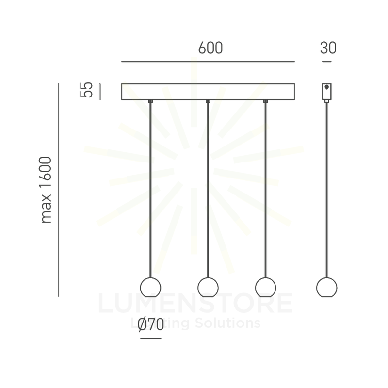 lampadario guya 24w luce calda 3000k gealuce 3 luci nero