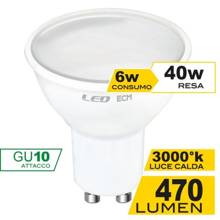 lampadina led dicroica gu10 6w luce calda 3000k ecoman vetro ghiaccio