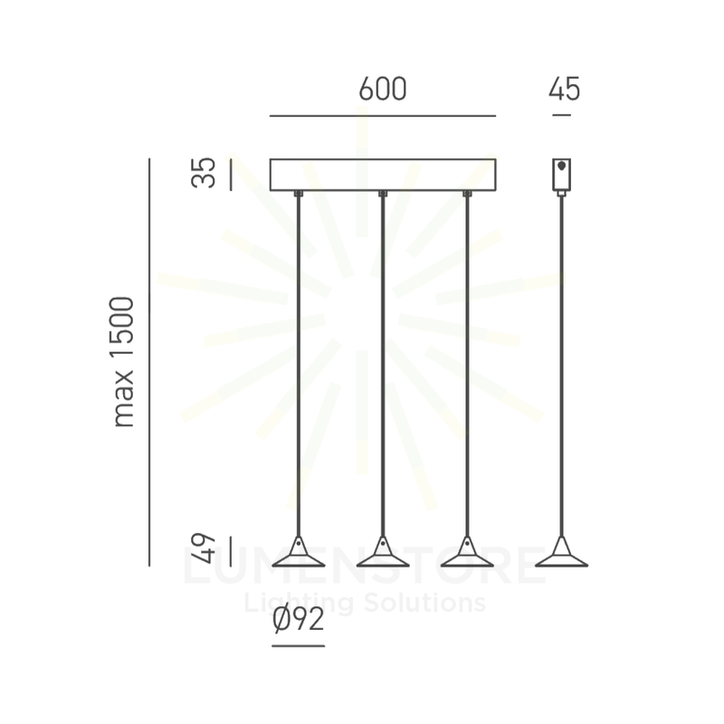 lampadario helena 16.5w luce calda 3000k gealuce 3 luci nero