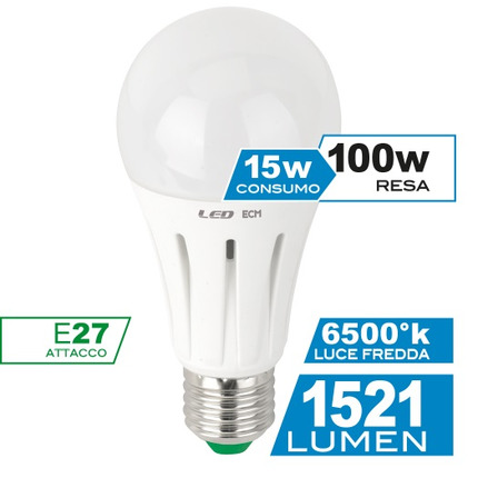 lampadina led goccia e27 15w luce fredda 6000k ecoman vetro ghiaccio per uso professionale 