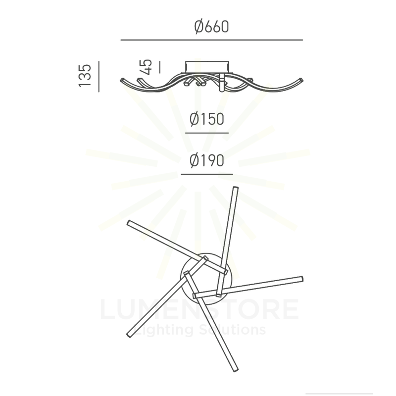 plafoniera tessa 38w luce calda 3000k gealuce 5 moduli