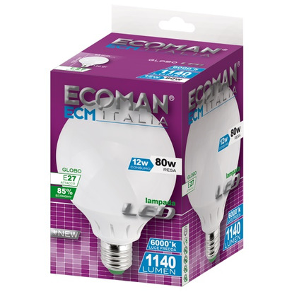 lampadina led globo g95 e27 12w luce fredda 6000k ecoman