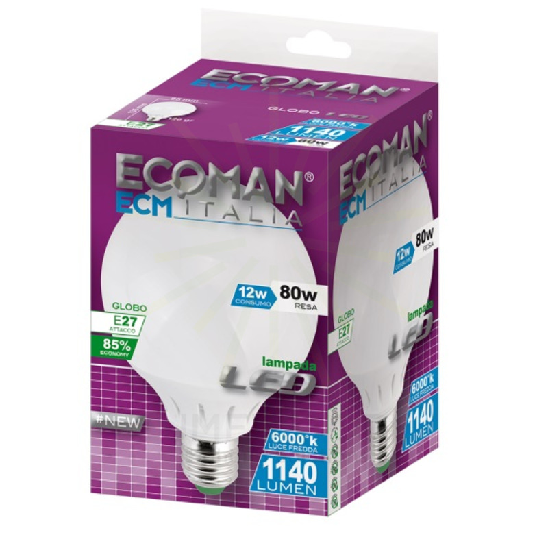 lampadina led globo g95 e27 12w luce fredda 6000k ecoman