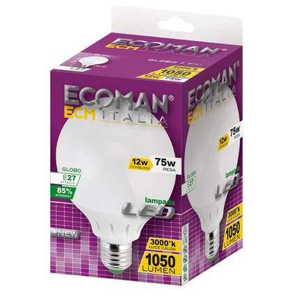 lampadina led globo g95 e27 12w luce calda 3000k ecoman