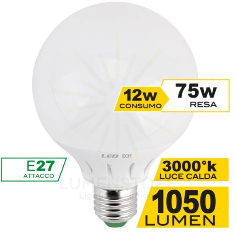 lampadina led globo g95 e27 12w luce calda 3000k ecoman