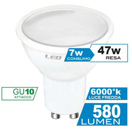 lampadina led dicroica gu10 7w luce fredda 6000k ecoman 