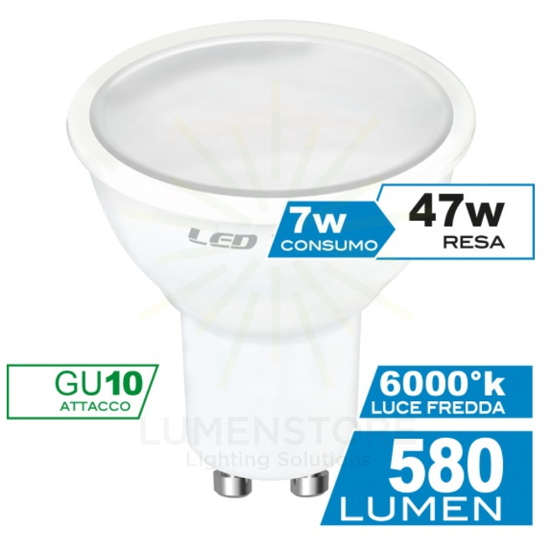 lampadina led dicroica gu10 7w luce fredda 6000k ecoman 