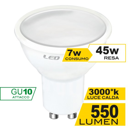 Lampadina LED Dicroica GU10 7W luce calda 3000K ECOMAN vetro ghiaccio