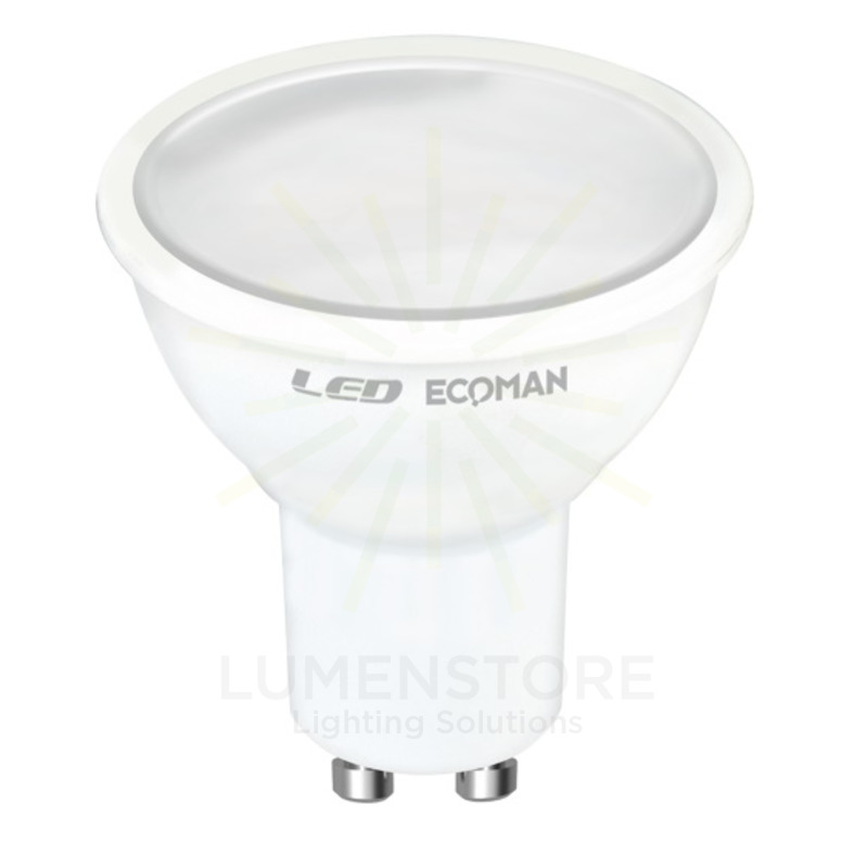 Lampadina LED Dicroica GU10 7W luce calda 3000K ECOMAN vetro ghiaccio