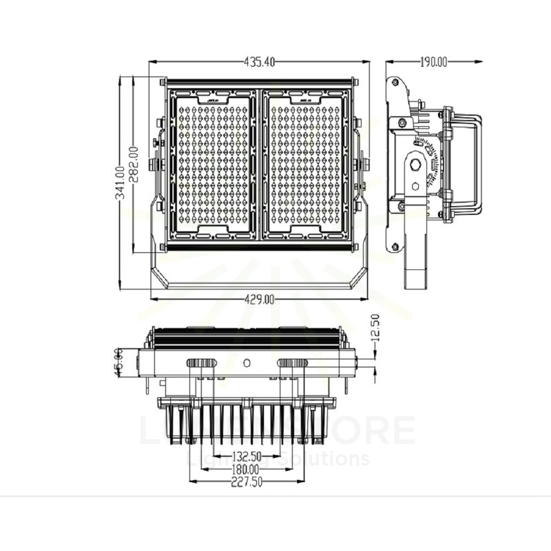 proiettore led asimmetrico 240w luce fredda per campi sportivi ip65 serie pro