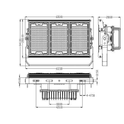 proiettore led asimmetrico 360w luce naturale per campi sportivi ip65 serie pro