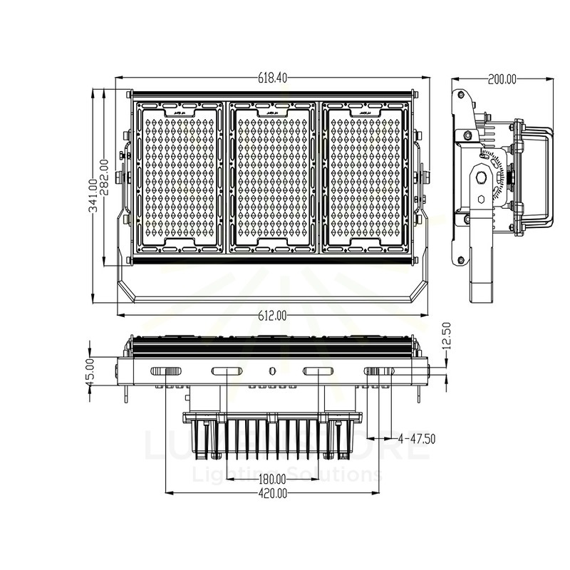 proiettore led asimmetrico 360w luce naturale per campi sportivi ip65 serie pro