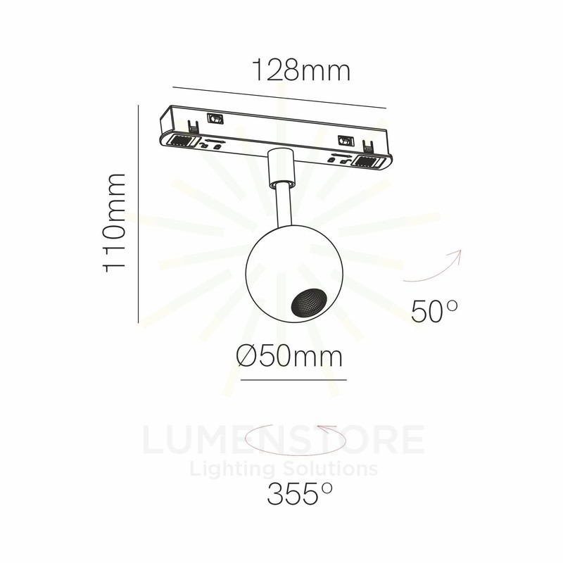 faretto led per binario magnetico 48v 4.5w luce calda 2700k cromo ip20 beneito faure 4585