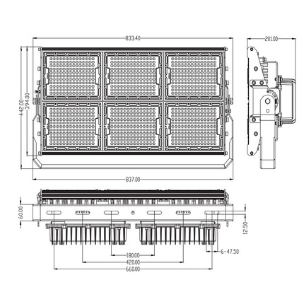 proiettore led asimmetrico 720w luce fredda per campi sportivi ip65 serie pro