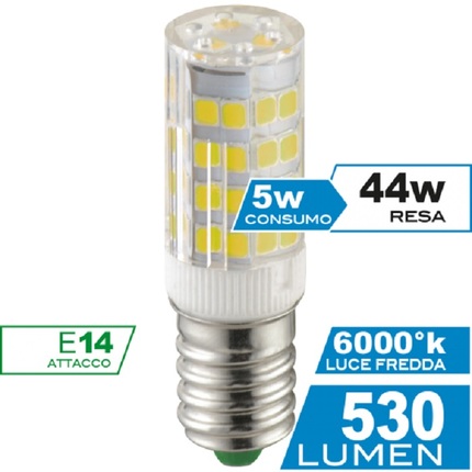 lampadina led tubolare e14 5w luce fredda 6000k ecoman vetro trasparente