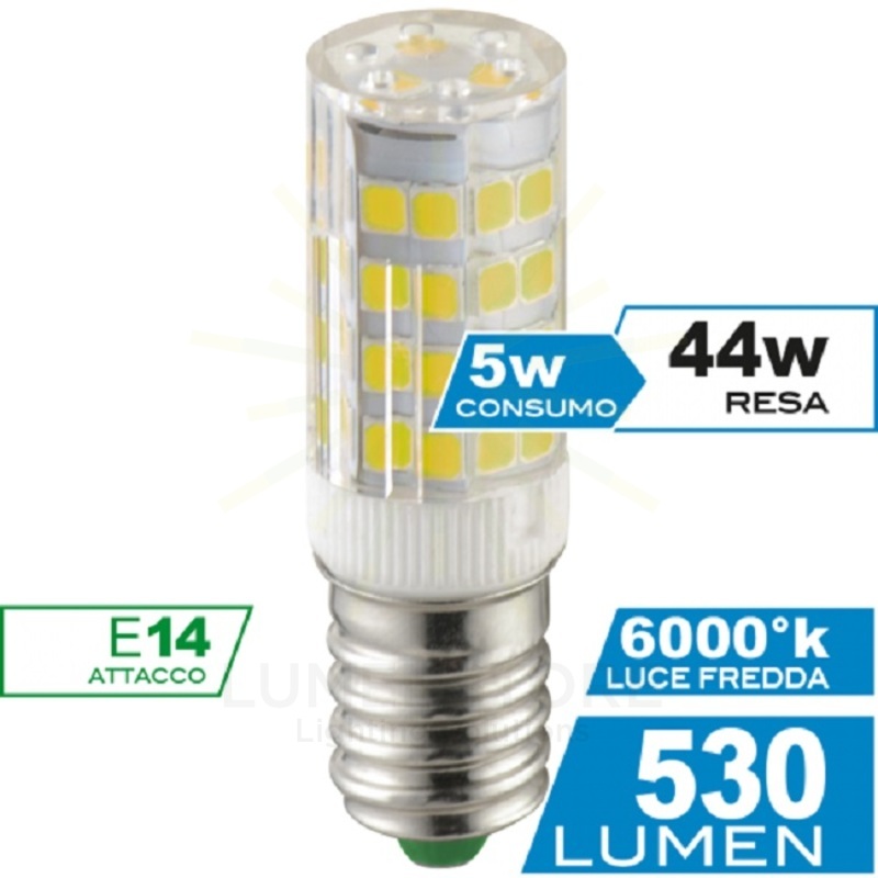 lampadina led tubolare e14 5w luce fredda 6000k ecoman vetro trasparente