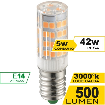 lampadina led tubolare e14 5w luce calda 3000k ecoman vetro trasparente