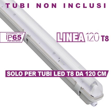 reglette led linea120 per tubo led t8 ecoman ip65 