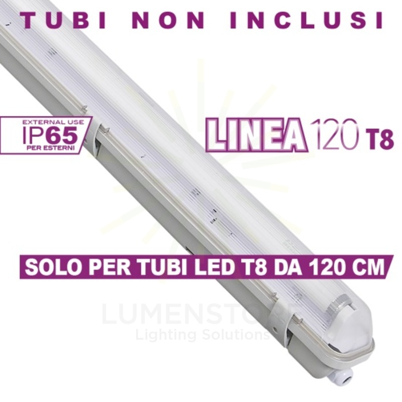 reglette led linea120 per tubo led t8 ecoman ip65 