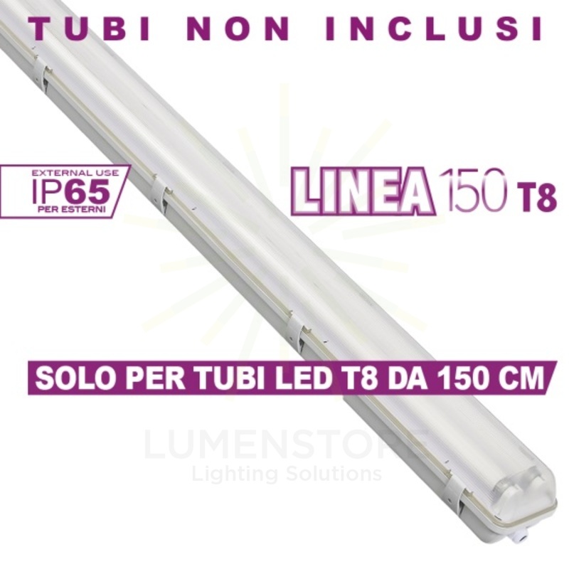reglette led linea150 per tubi led 2xt8 ecoman ip65 