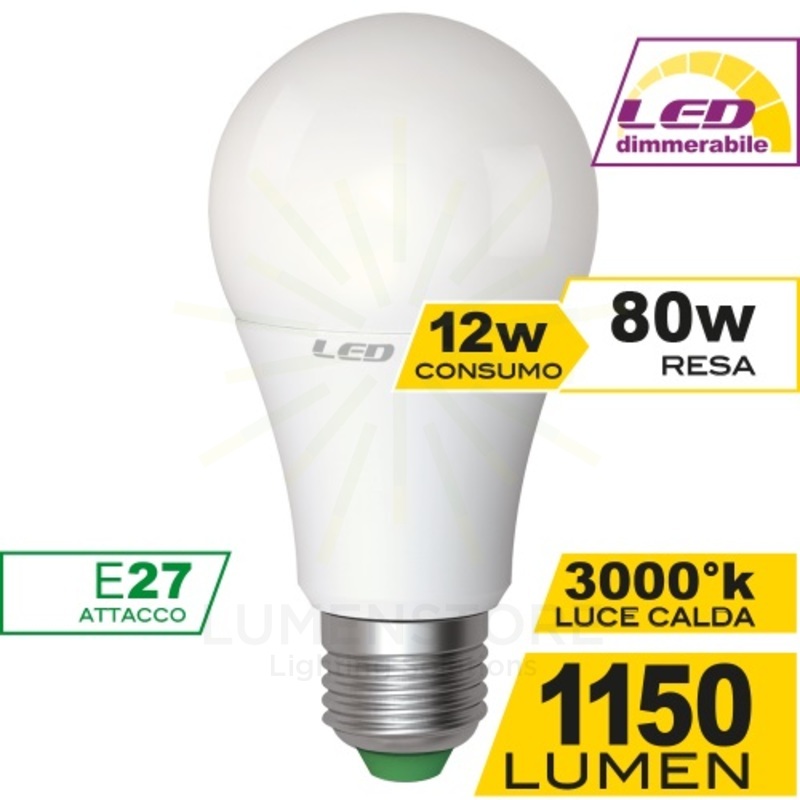 lampadina led goccia e27 12w luce calda 3000k ecoman dimmerabile vetro giacchio