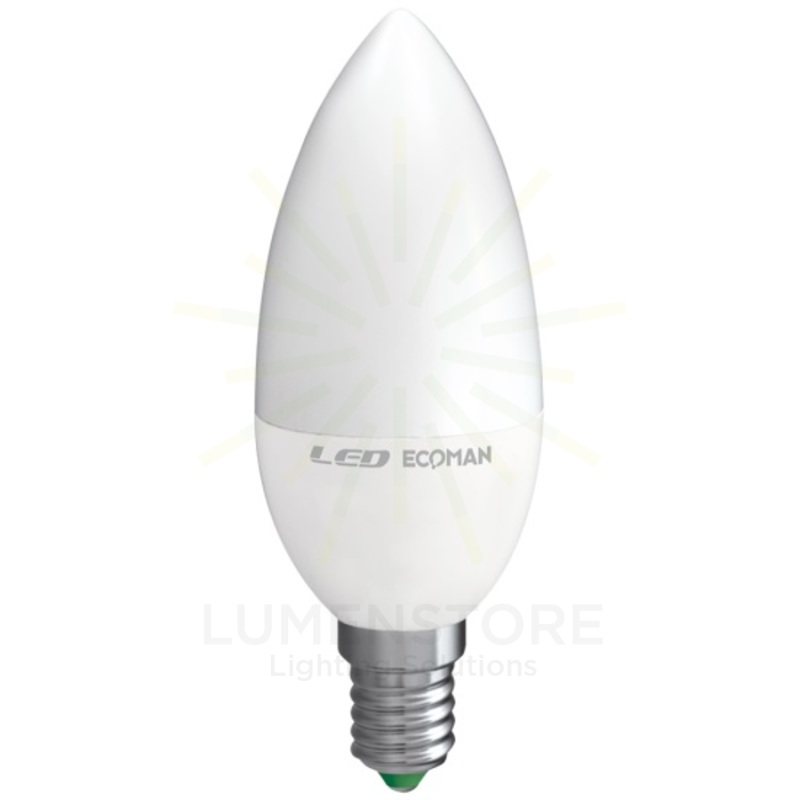 lampadina led candela e14 6w luce calda 3000k ecoman vetro ghiaccio