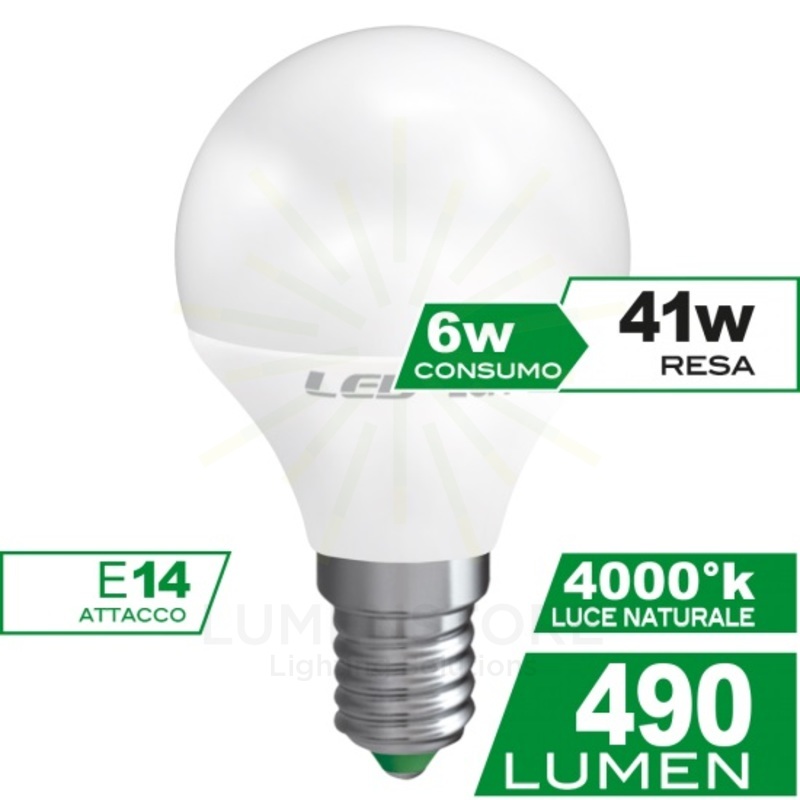 lampadina led sfera e14 6w luce naturale 4000k ecoman vetro ghiaccio